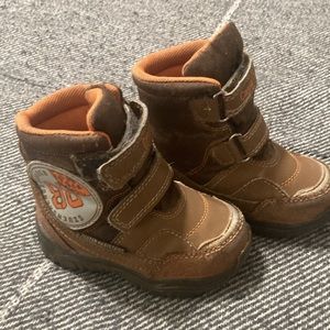 sturdy brown european boots